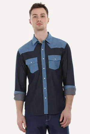 Color-Block Shirt with Snap Buttons