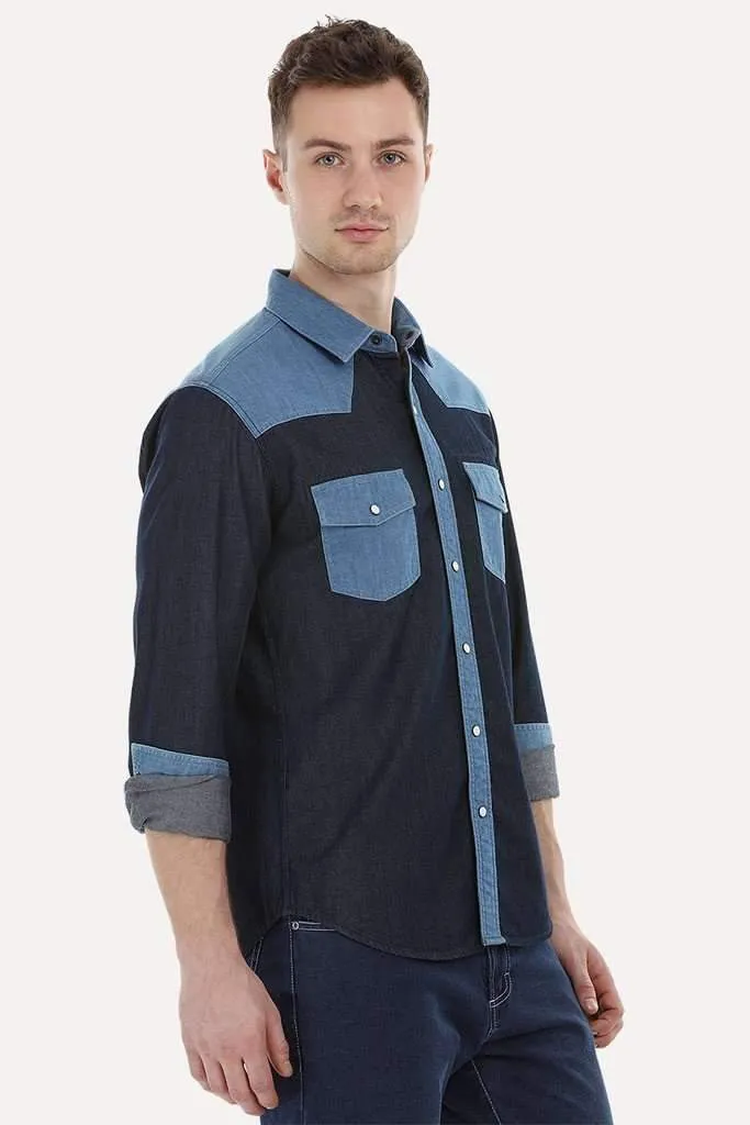 Color-Block Shirt with Snap Buttons
