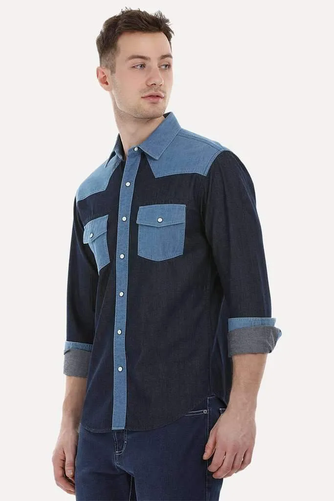 Color-Block Shirt with Snap Buttons