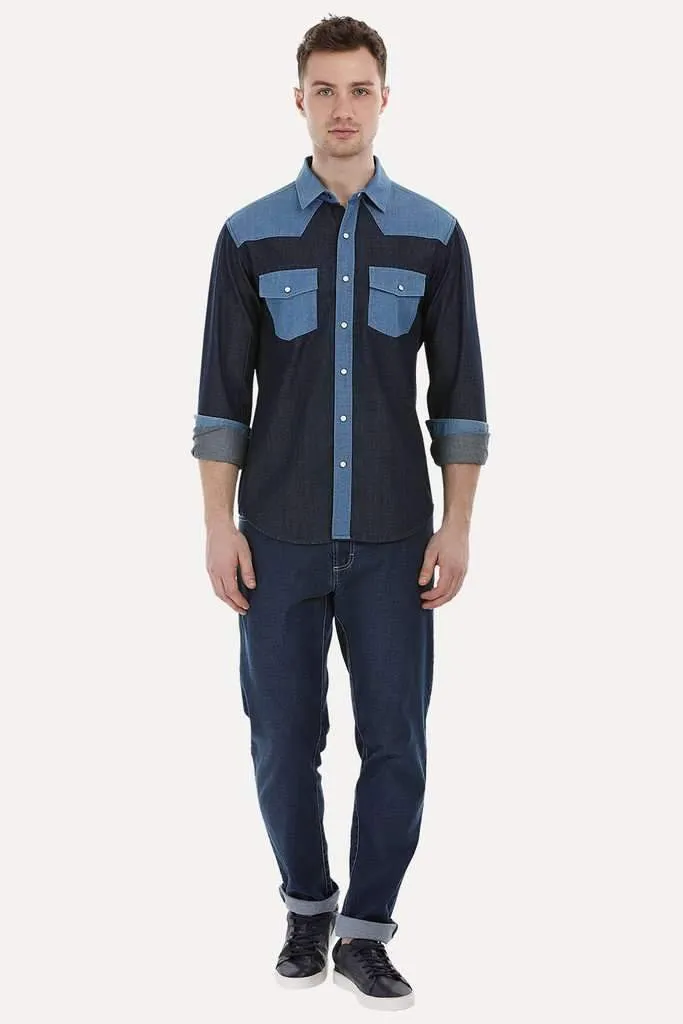 Color-Block Shirt with Snap Buttons