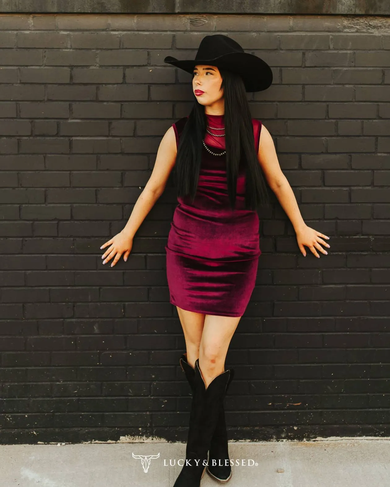 Cowgirl Burgundy Velvet Dress