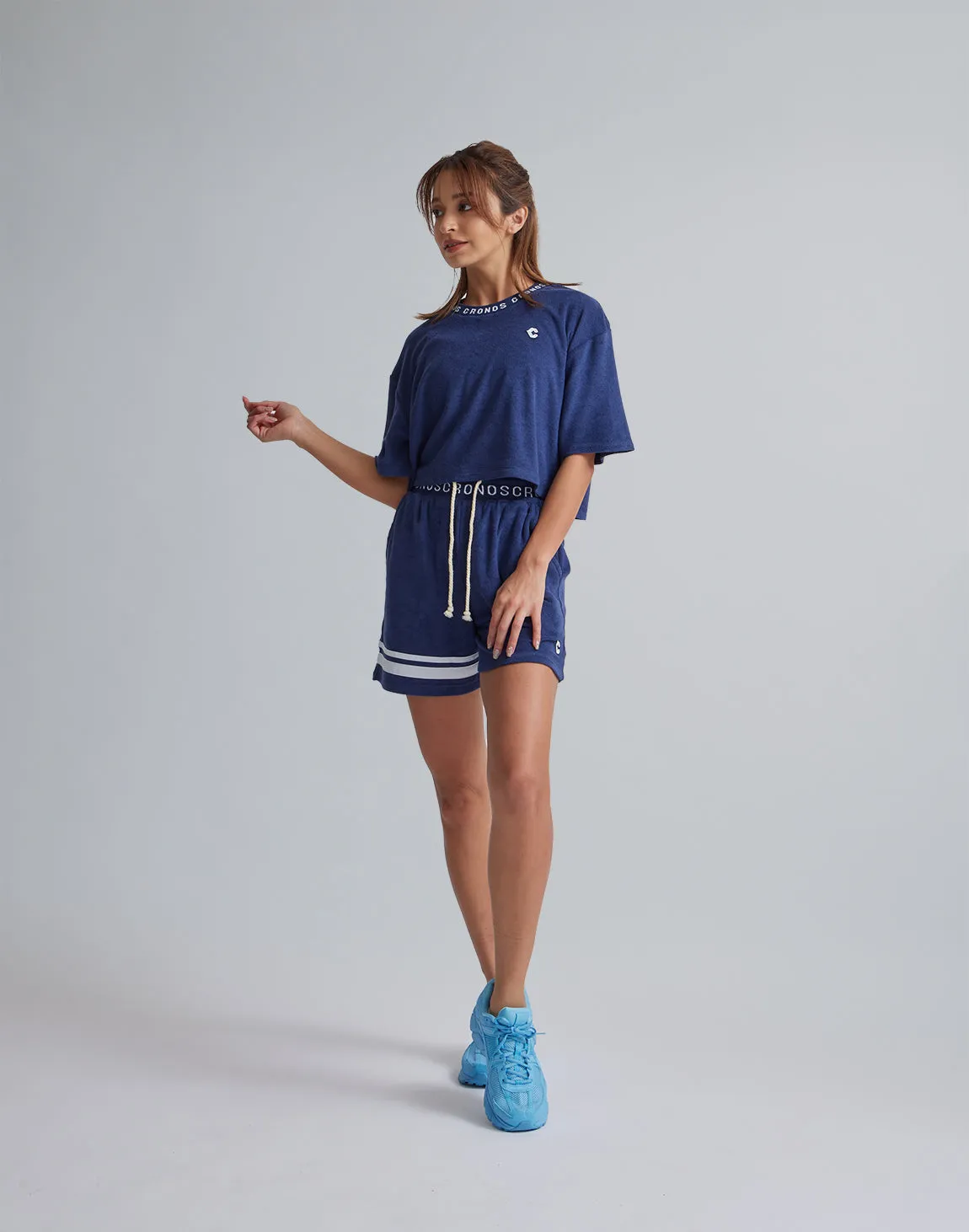 CRONOS WOMEN PILE SHORT T-SHIRTS【BLUE】