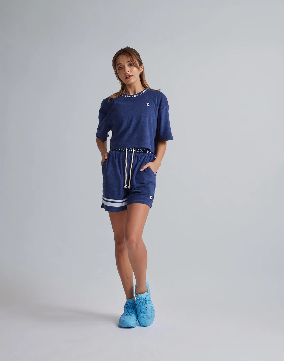 CRONOS WOMEN PILE SHORT T-SHIRTS【BLUE】