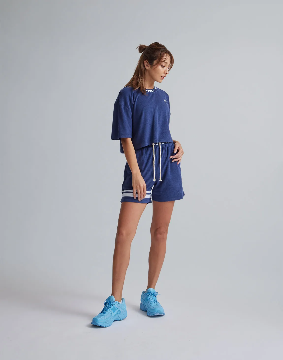 CRONOS WOMEN PILE SHORT T-SHIRTS【BLUE】