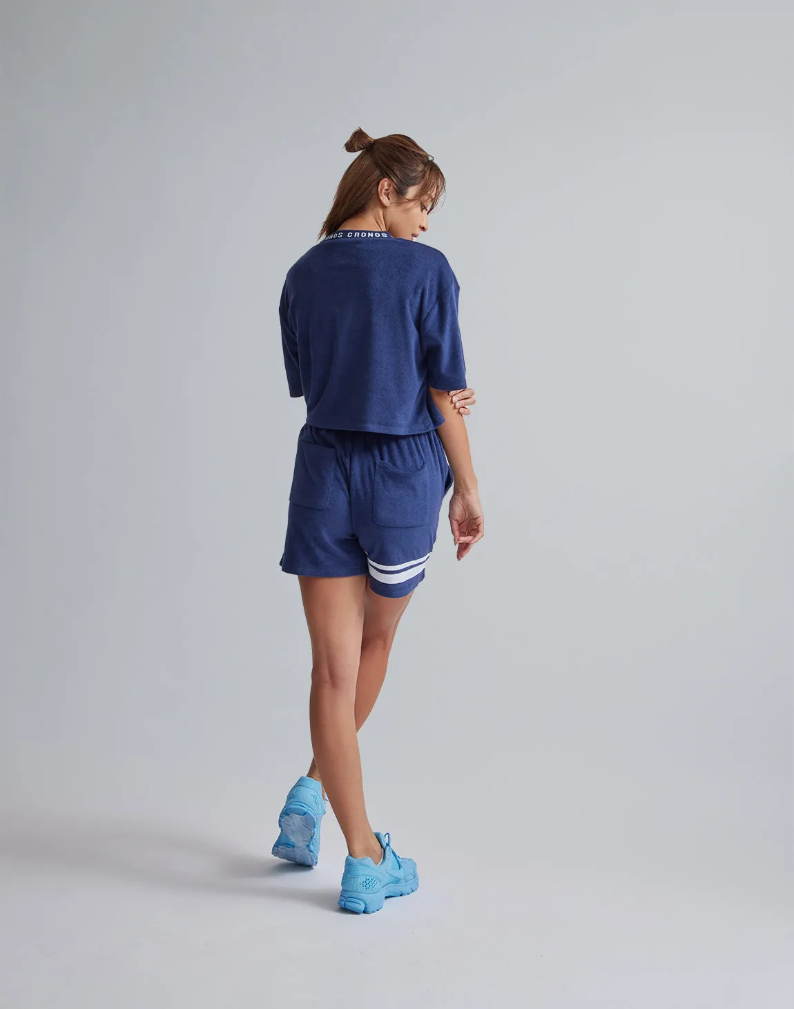 CRONOS WOMEN PILE SHORT T-SHIRTS【BLUE】