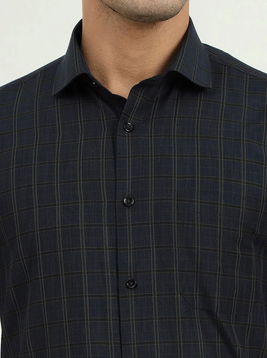 Dark Blue & Green Checked Regular Fit Formal Shirt | Greenfire