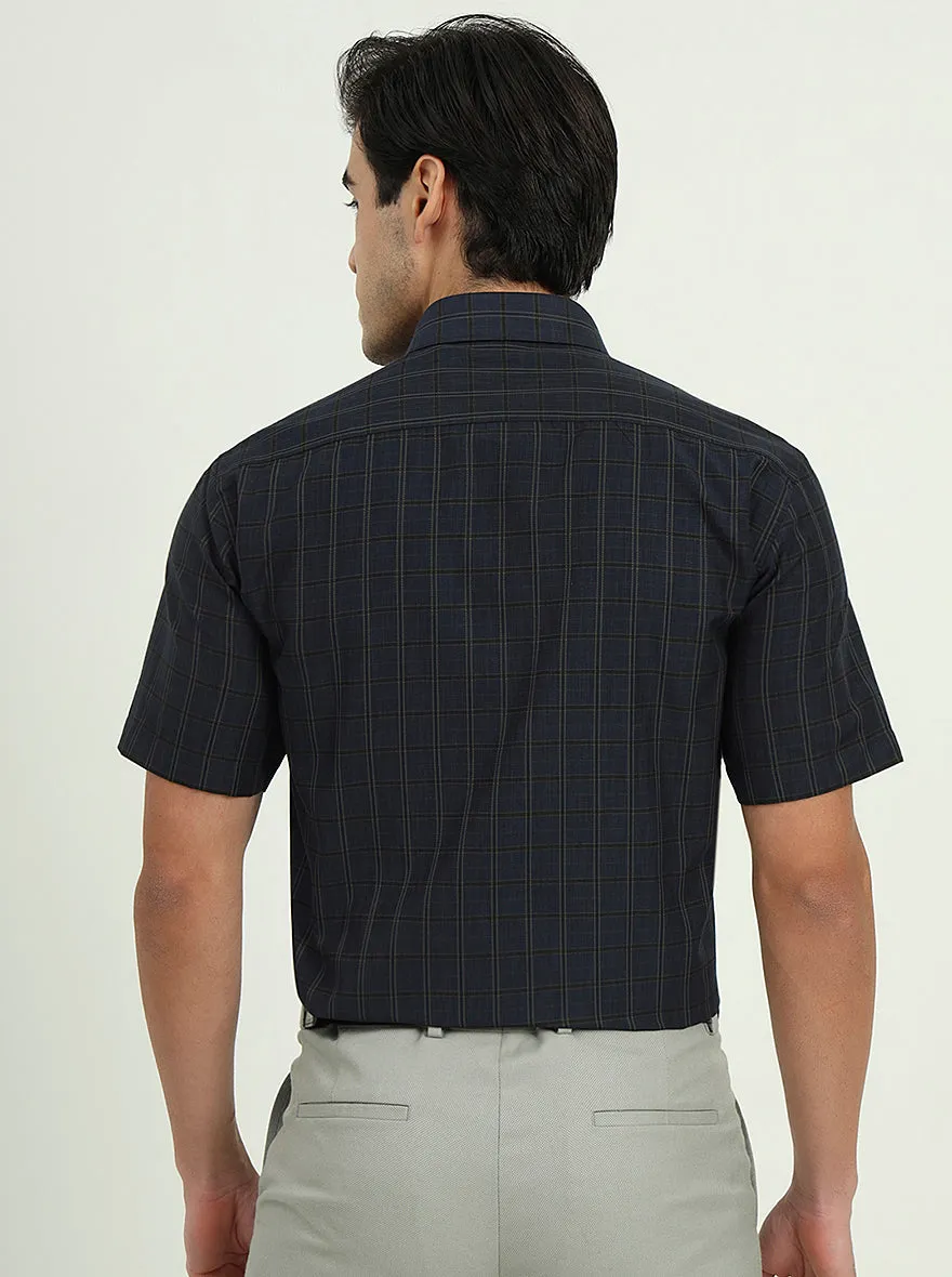 Dark Blue & Green Checked Regular Fit Formal Shirt | Greenfire