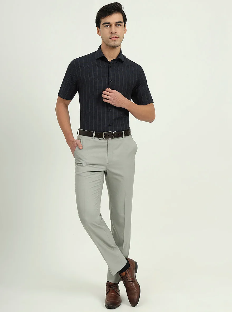 Dark Blue & Green Checked Regular Fit Formal Shirt | Greenfire