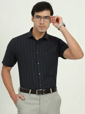Dark Blue & Green Checked Regular Fit Formal Shirt | Greenfire