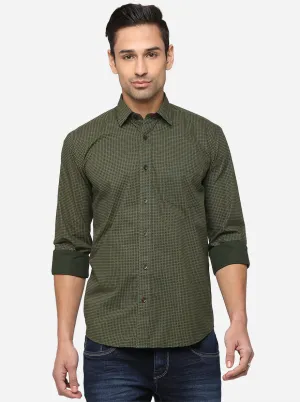 Dark Green Printed Slim Fit Casual Shirt | JadeBlue
