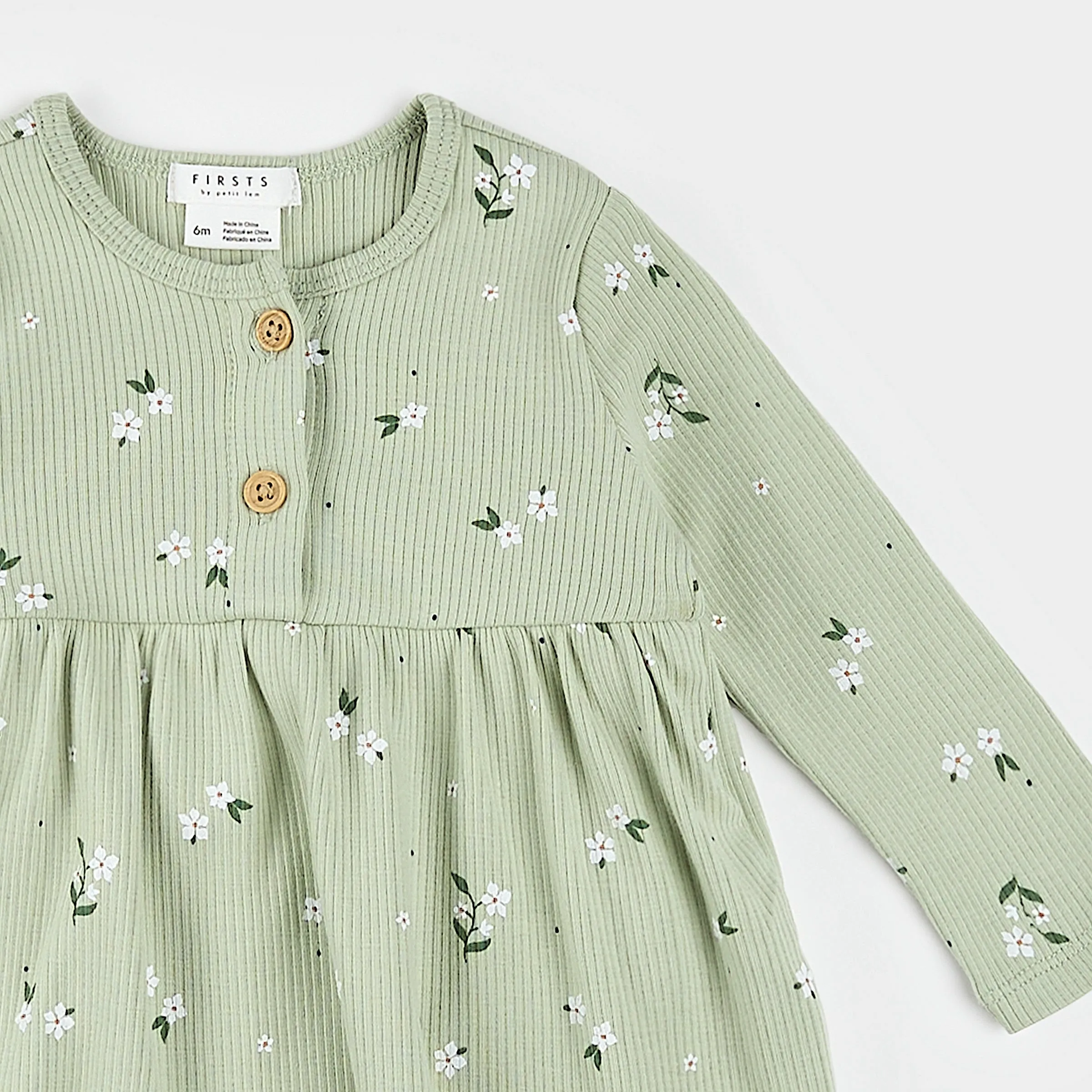 Ditsy Floral Long-Sleeve Bodysuit Dress
