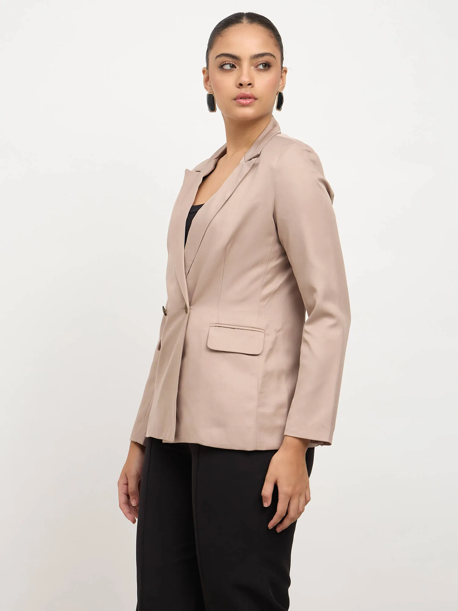 Dominant Double Breasted Blazer-Taupe