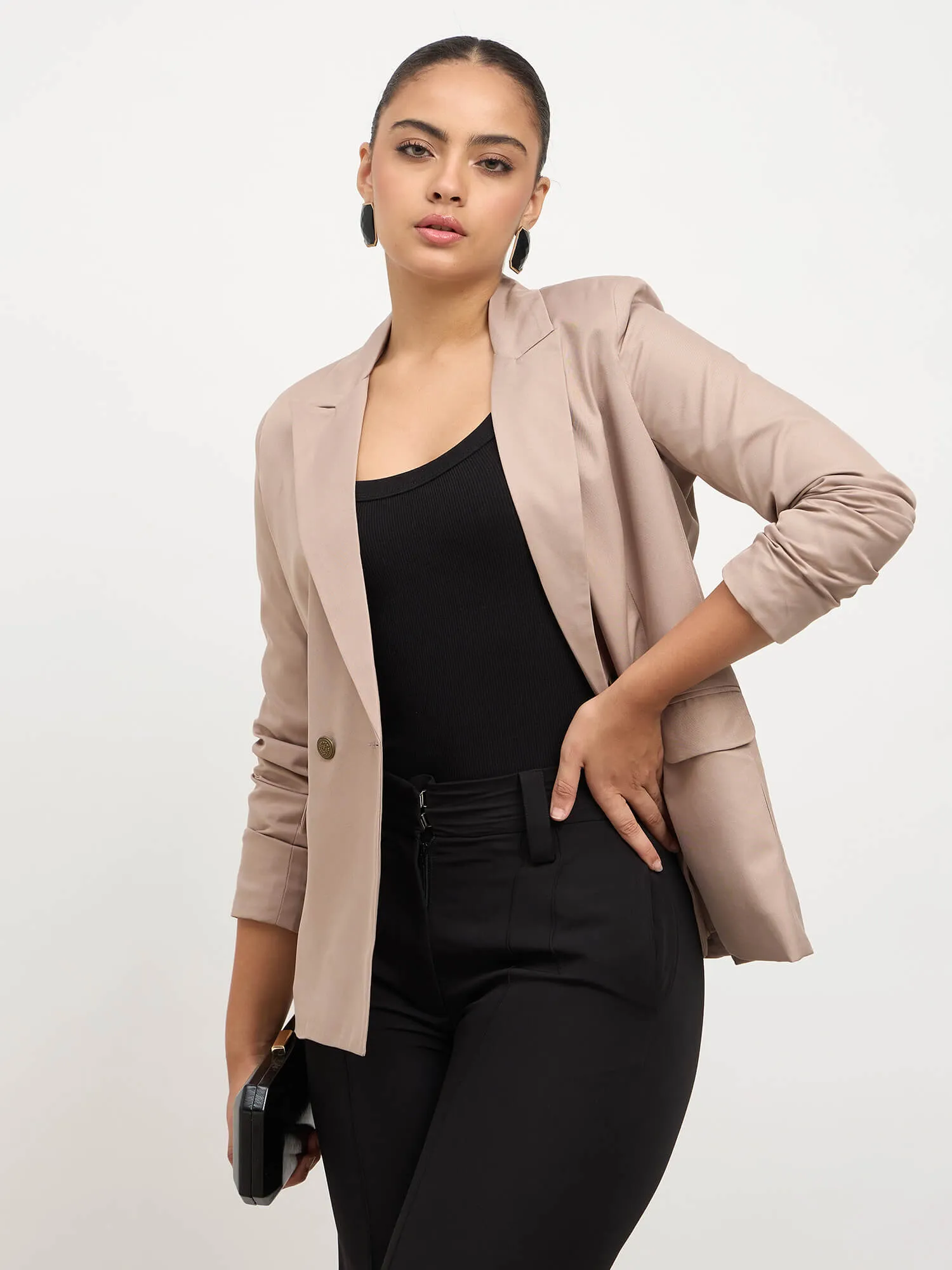 Dominant Double Breasted Blazer-Taupe