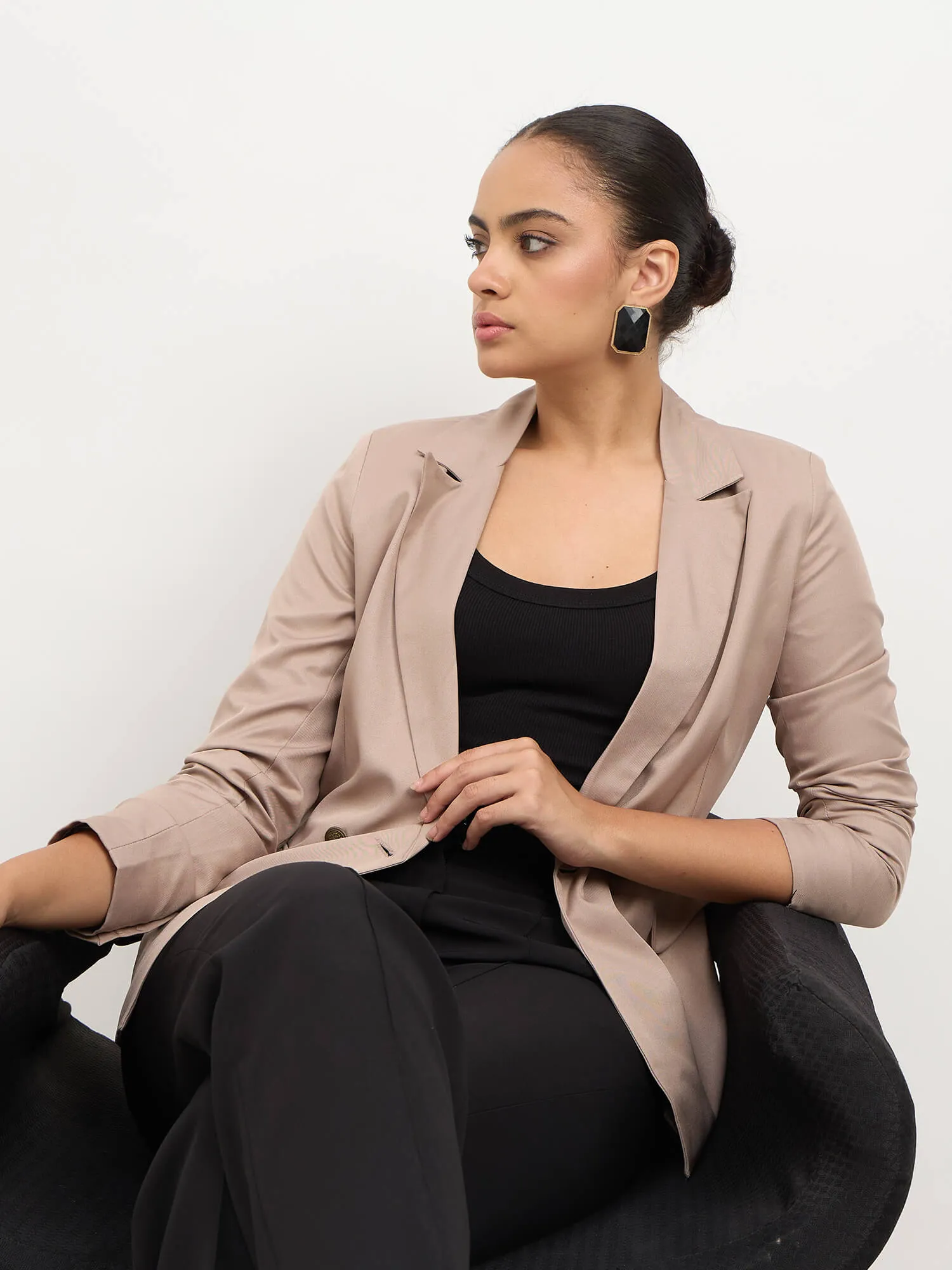 Dominant Double Breasted Blazer-Taupe