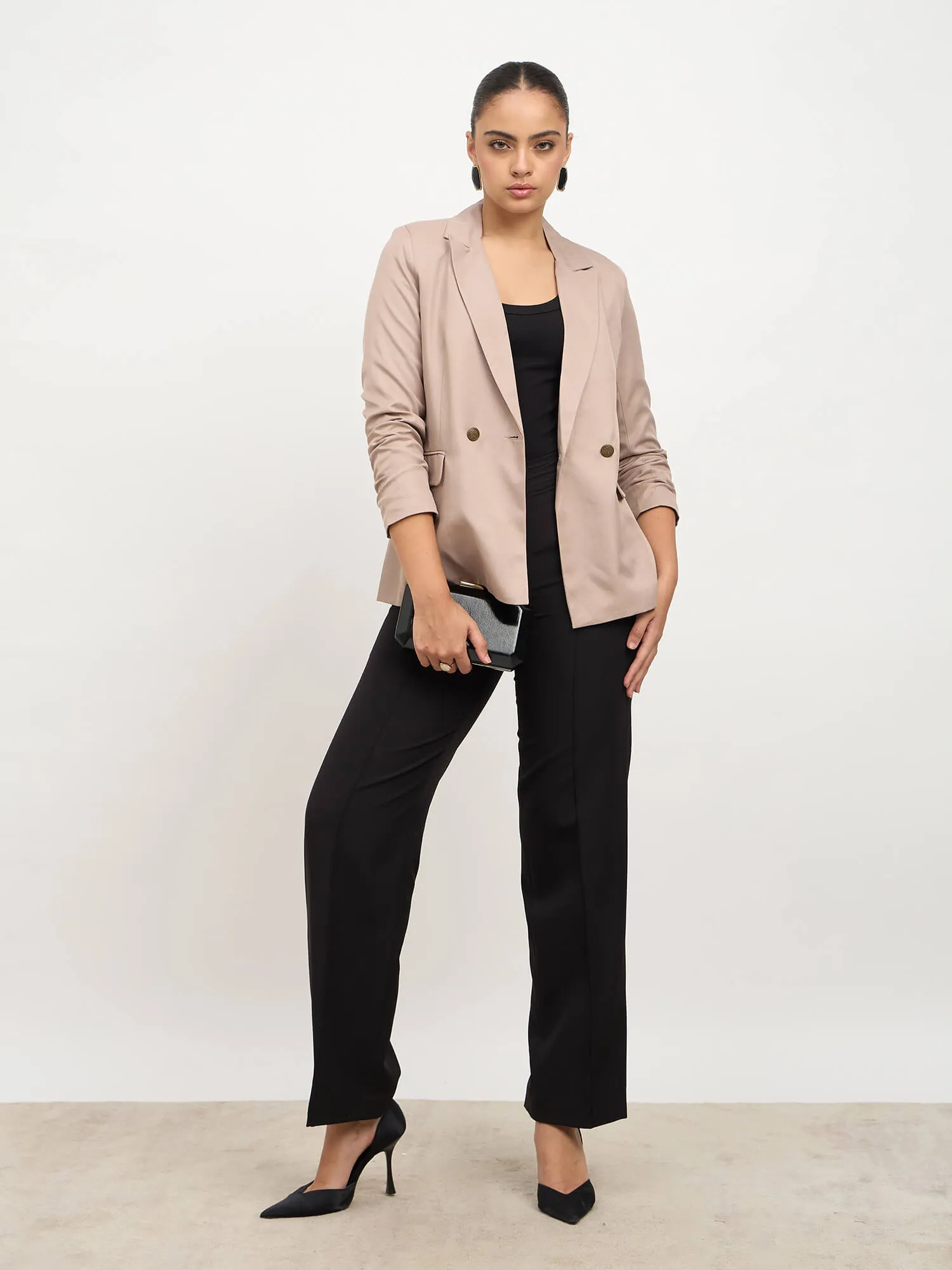 Dominant Double Breasted Blazer-Taupe