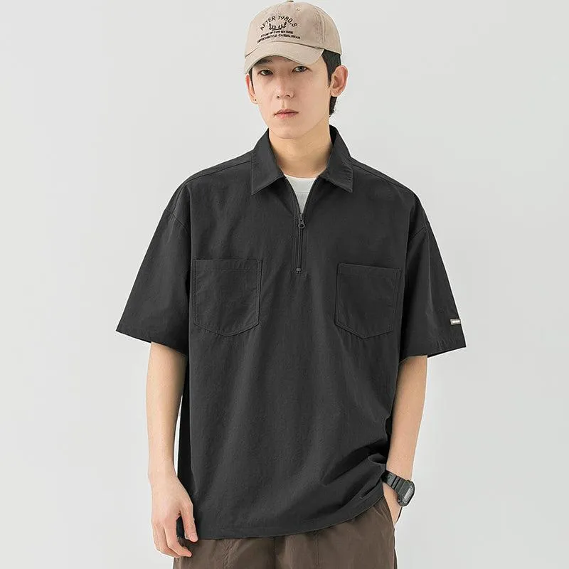 Elastic Lapel Pocket T-Shirt