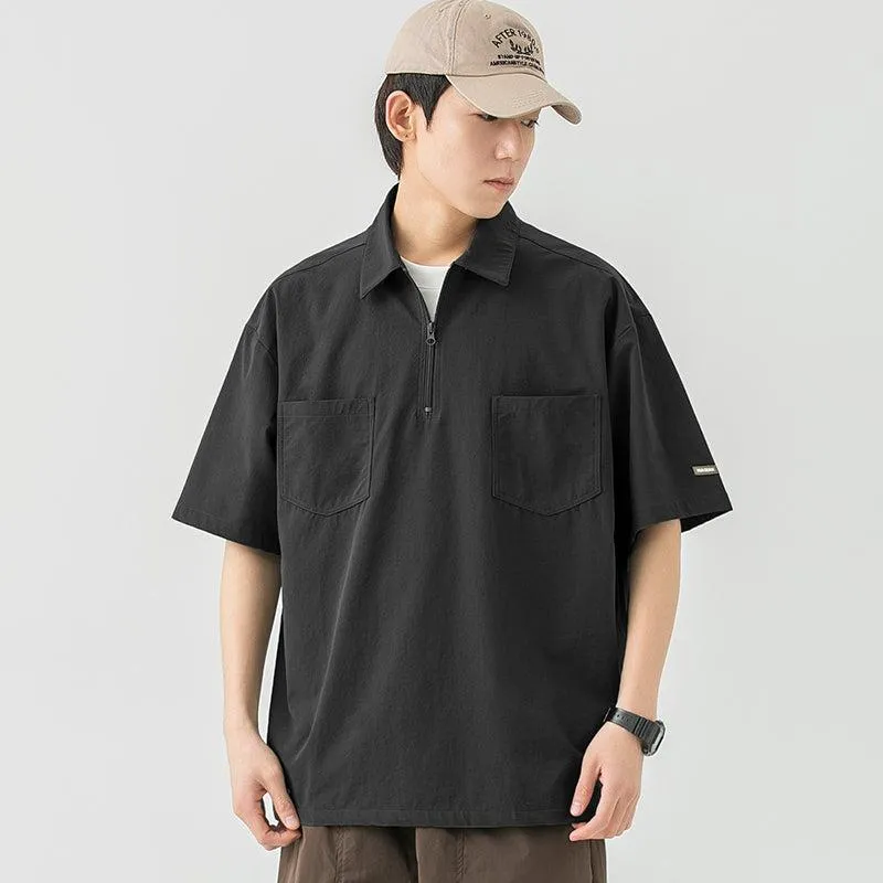 Elastic Lapel Pocket T-Shirt
