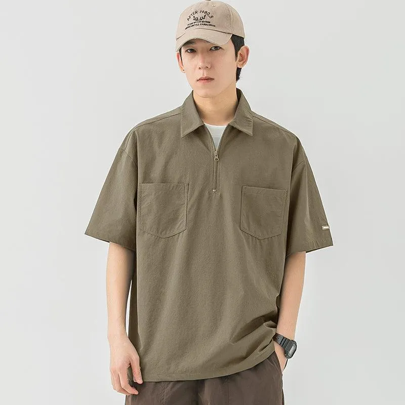Elastic Lapel Pocket T-Shirt