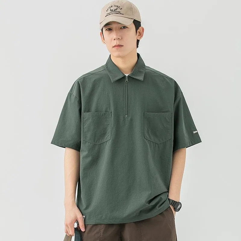 Elastic Lapel Pocket T-Shirt