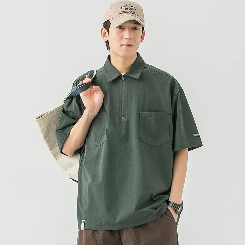 Elastic Lapel Pocket T-Shirt