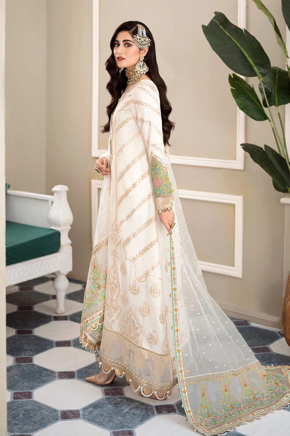 Embroidered Pakistani Long Frock with Dupatta Wedding Dress