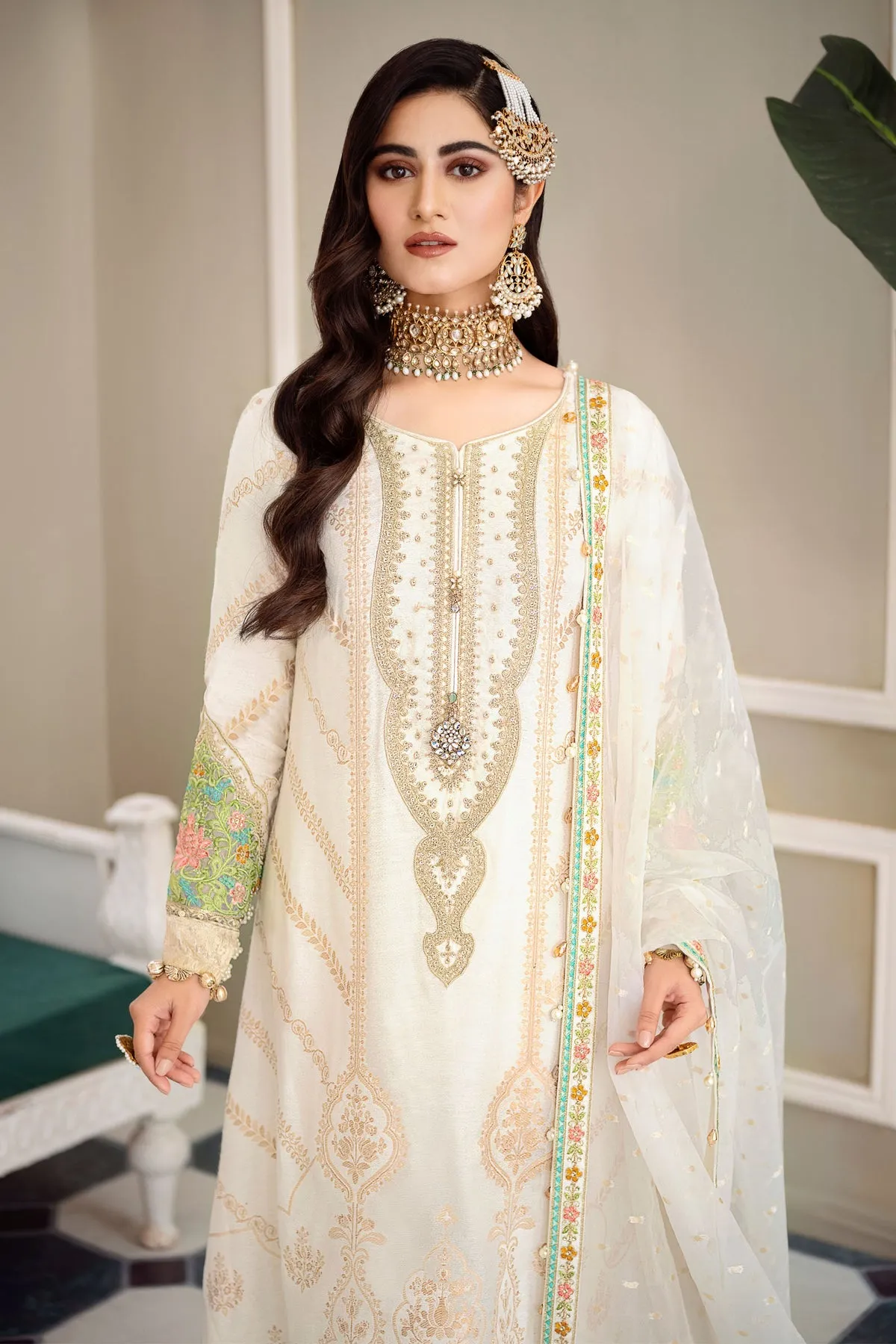 Embroidered Pakistani Long Frock with Dupatta Wedding Dress
