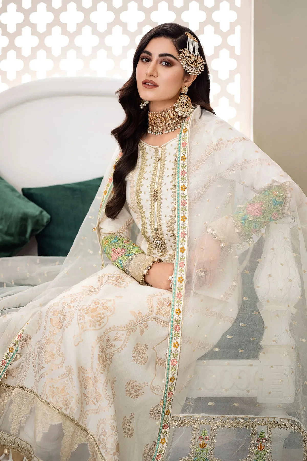 Embroidered Pakistani Long Frock with Dupatta Wedding Dress