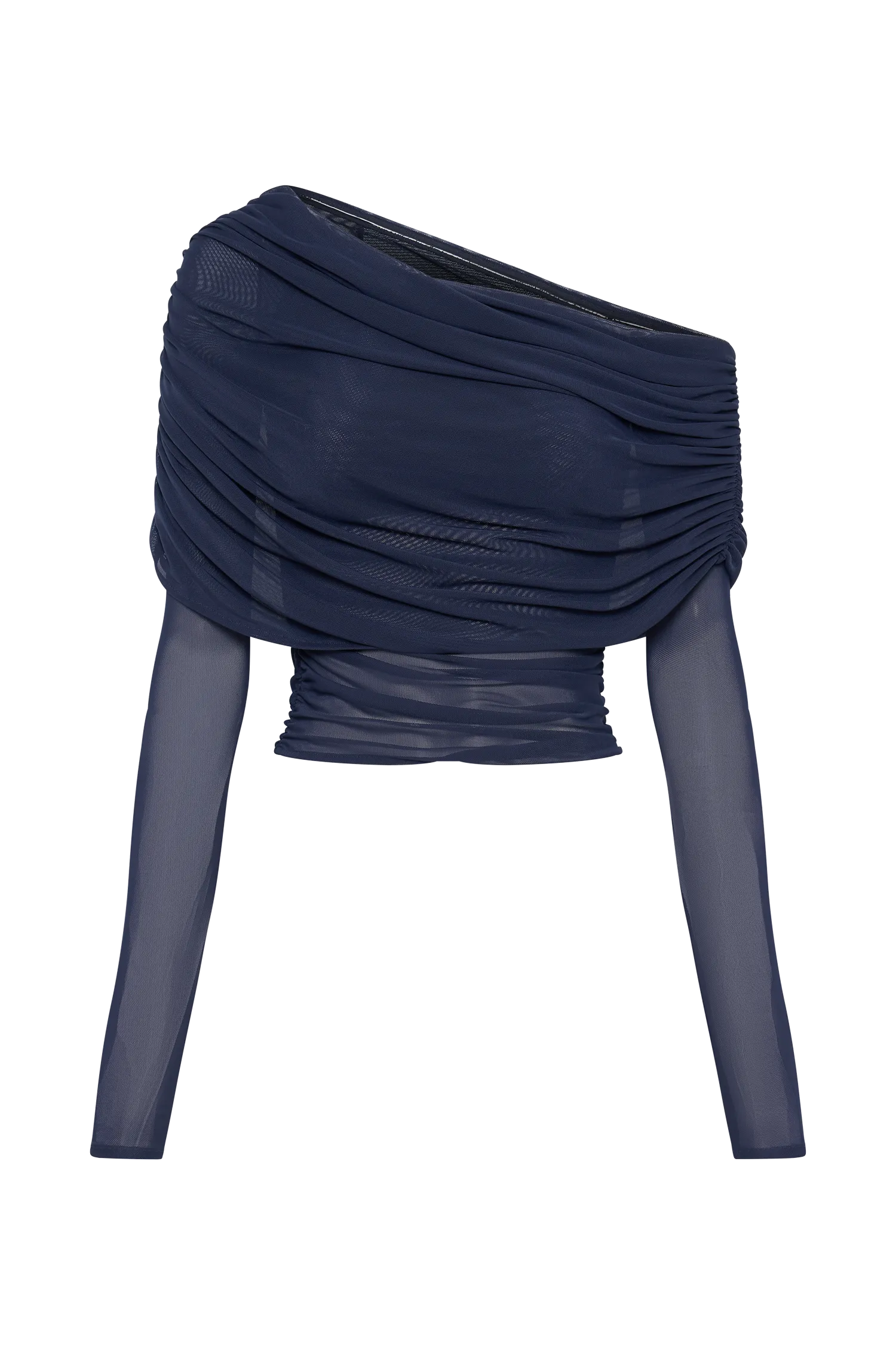 Everly Sheer Mesh Off Shoulder Top - Dark Navy
