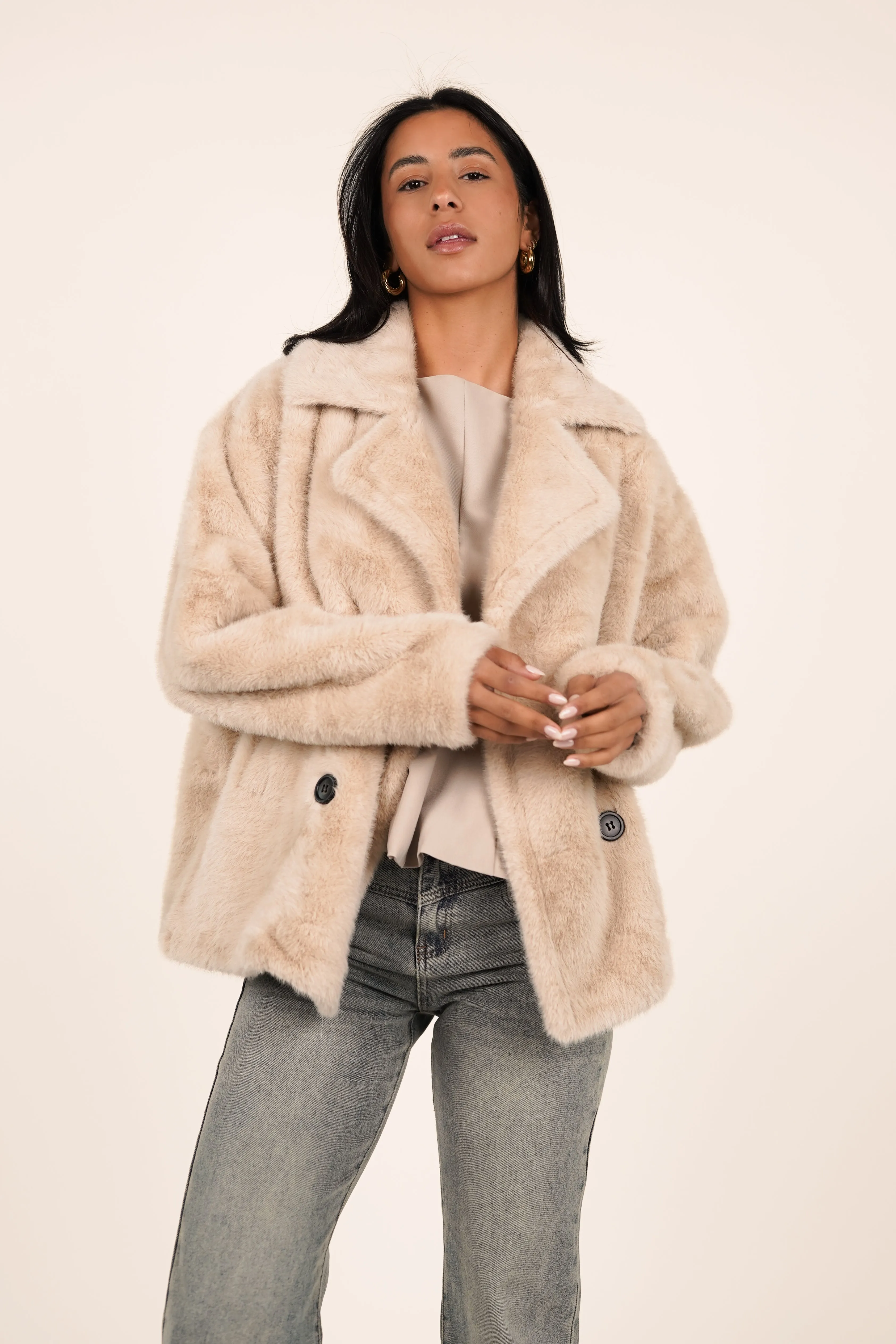 Faux fur jas beige - Roxy