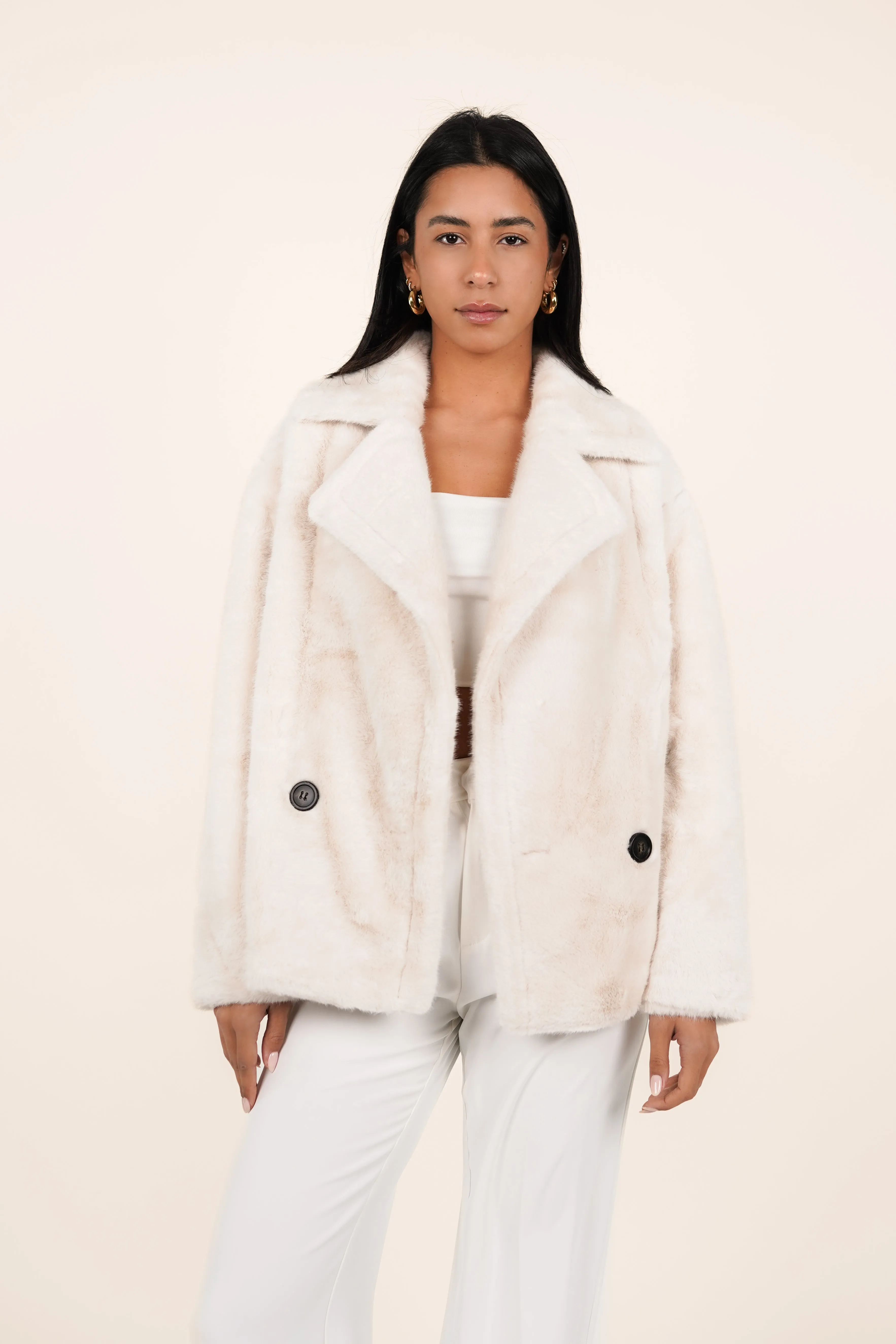 Faux fur jas off white - Roxy