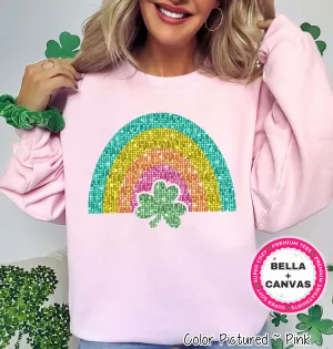 Faux Sequin Rainbow St Patricks Day Tee or Sweatshirt