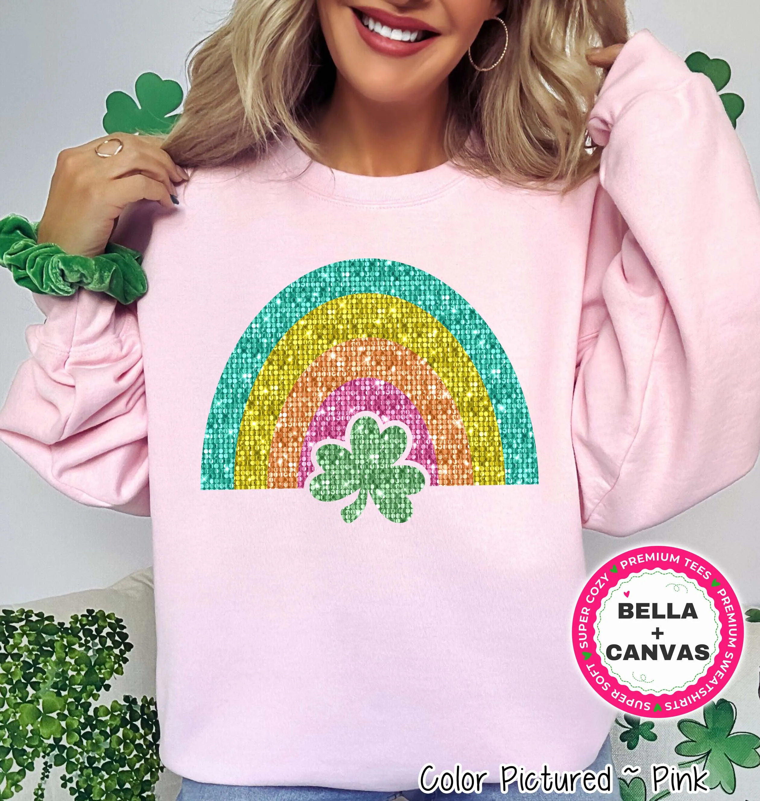 Faux Sequin Rainbow St Patricks Day Tee or Sweatshirt