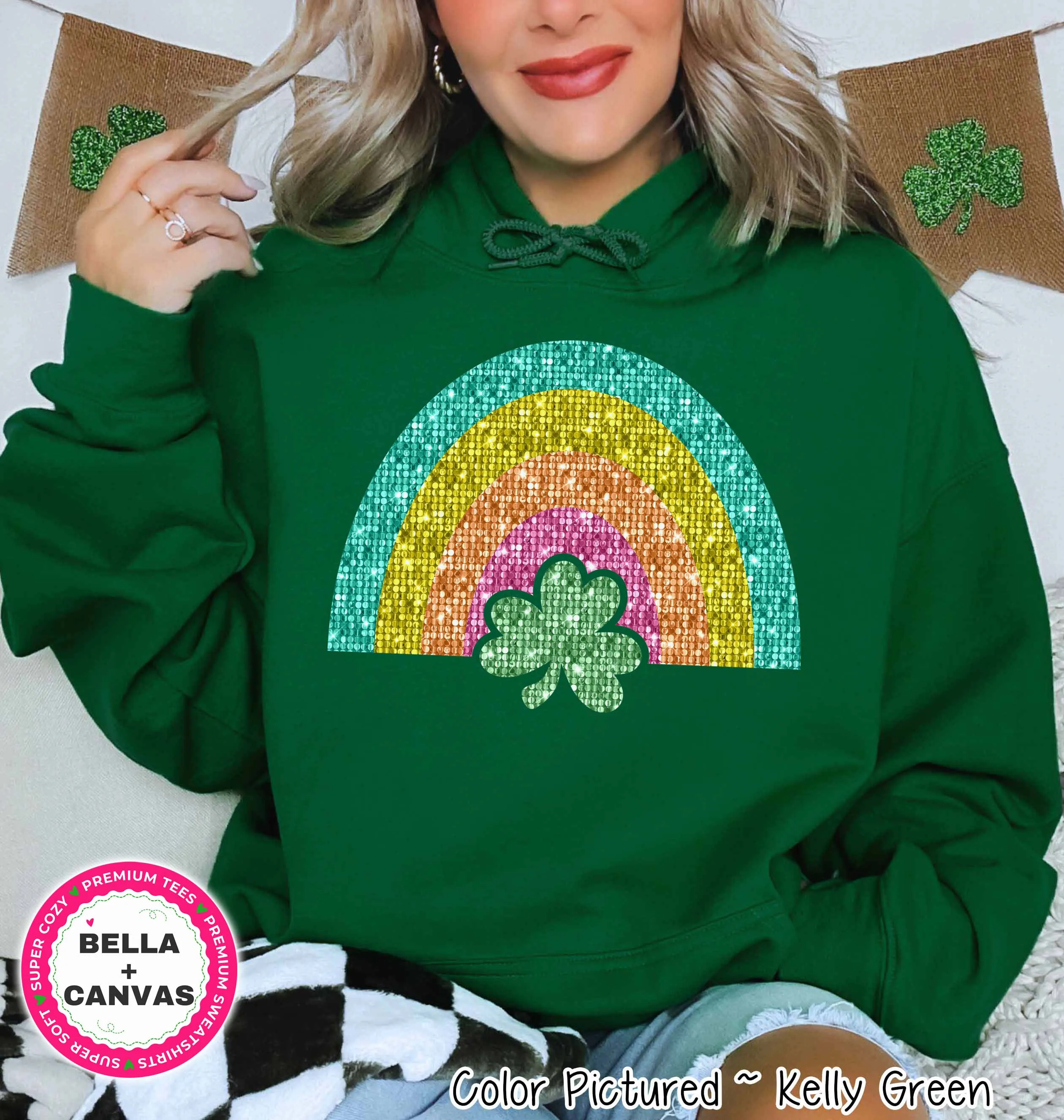 Faux Sequin Rainbow St Patricks Day Tee or Sweatshirt