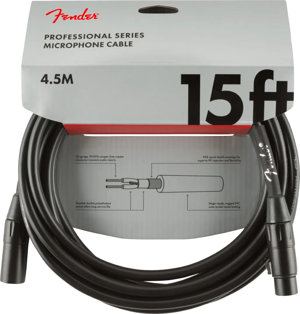 Fender PROFESSIONAL SERIES MICROPHONE CABLE 15', Black