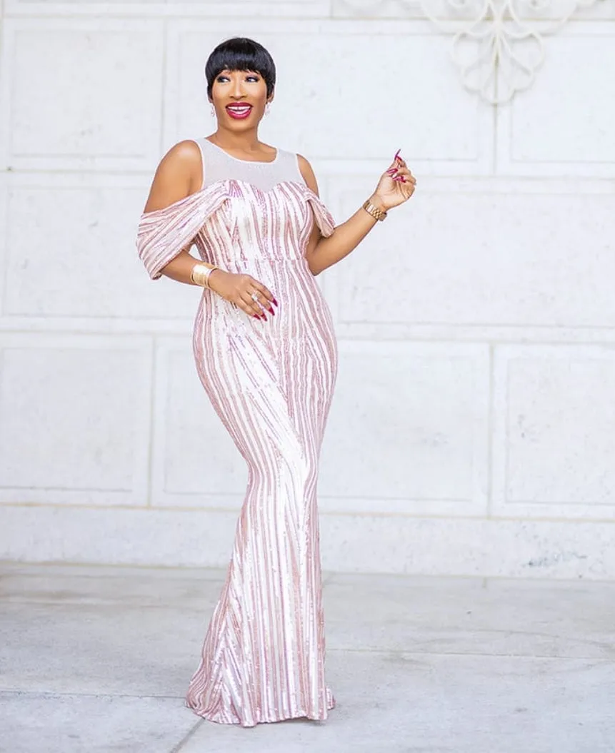 FINAL SALE! Mandy Luxe- Cold Shoulder Mesh/Sequin Floor Length Dress (CLEARANCE OUTLET! Final Sale/No Return/No Exchange!)