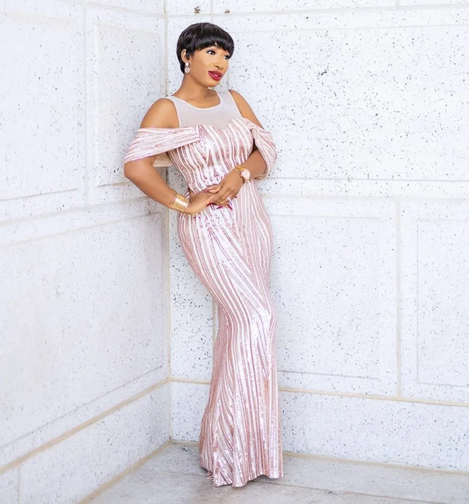 FINAL SALE! Mandy Luxe- Cold Shoulder Mesh/Sequin Floor Length Dress (CLEARANCE OUTLET! Final Sale/No Return/No Exchange!)