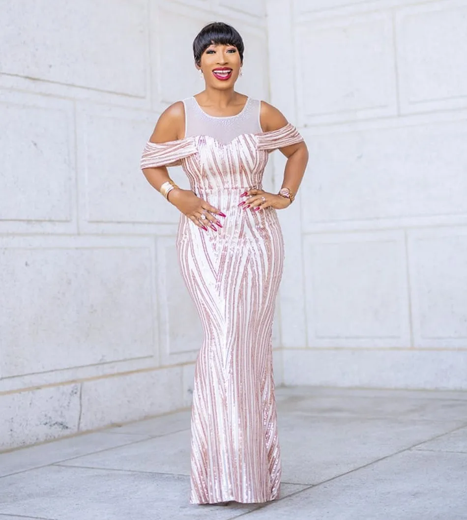FINAL SALE! Mandy Luxe- Cold Shoulder Mesh/Sequin Floor Length Dress (CLEARANCE OUTLET! Final Sale/No Return/No Exchange!)