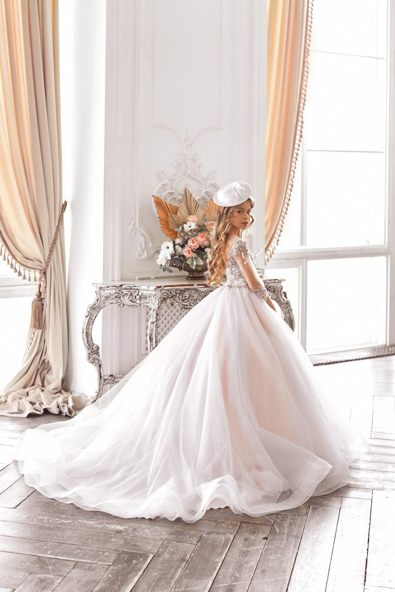 Floral Junior Bridesmaid Dress with Fitted Sleeves