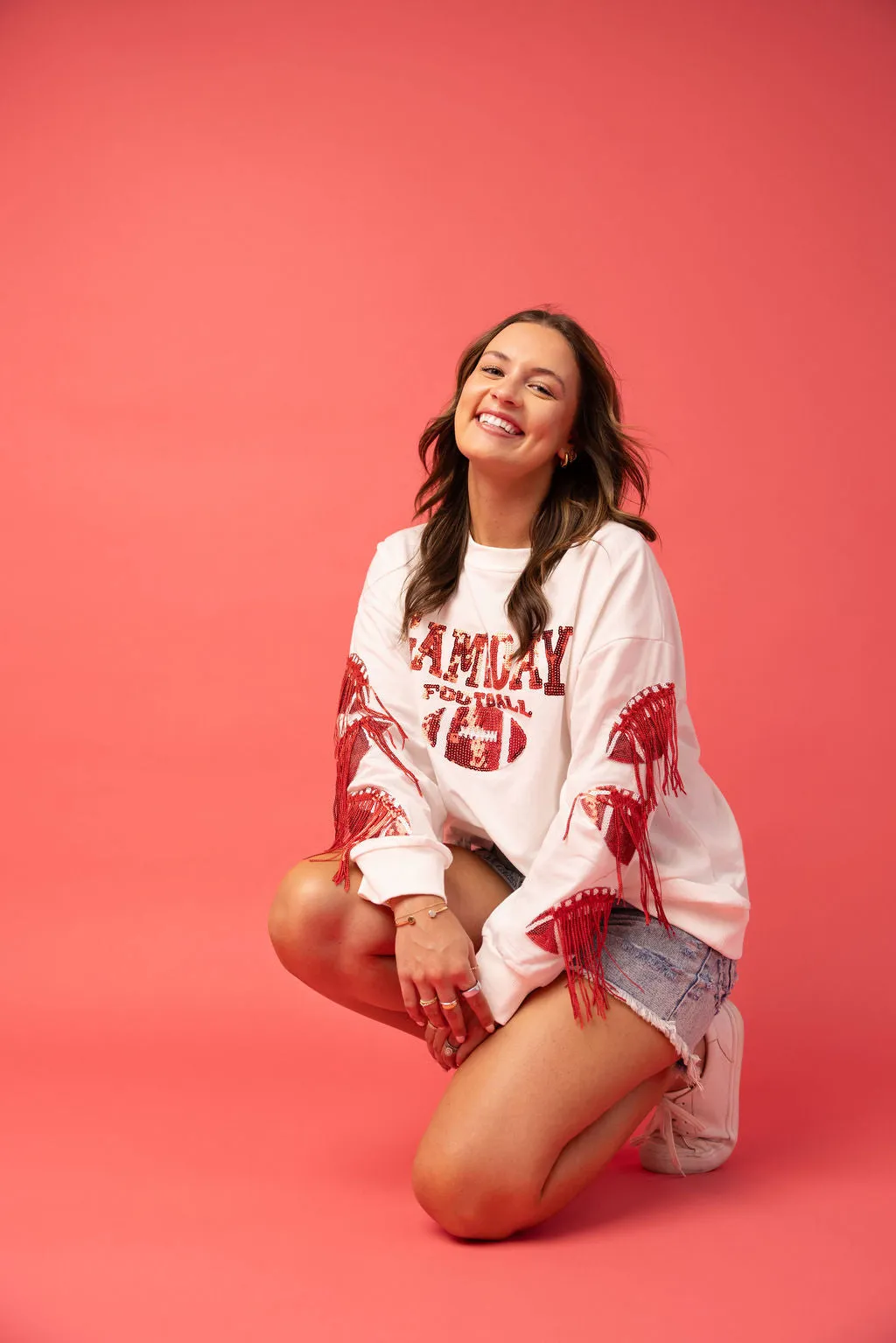 Fringe Sequin Football Game Day Sweatshirt
