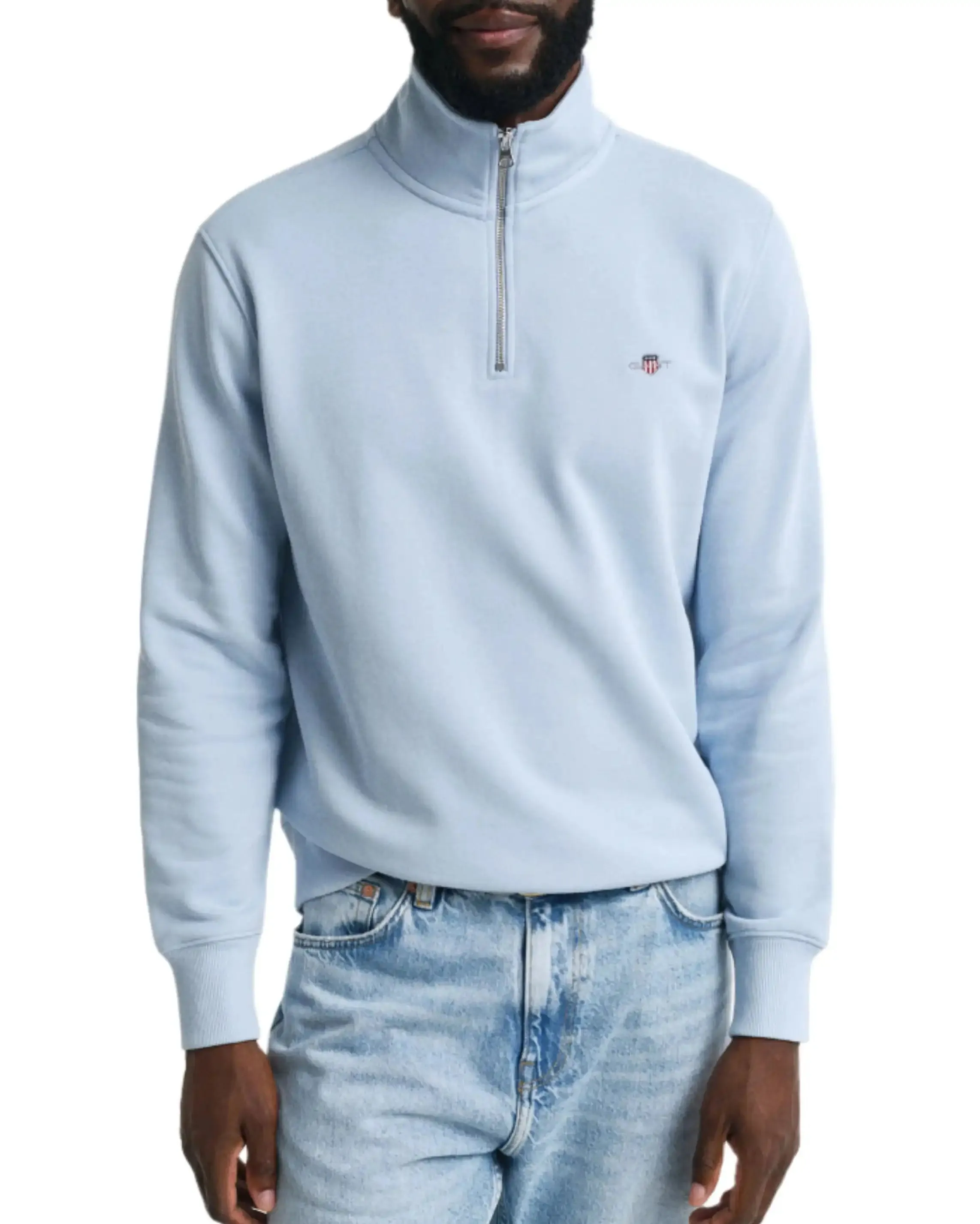 GANT Mens Regular Shield Half Zip Sweatshirt Fresh Blue