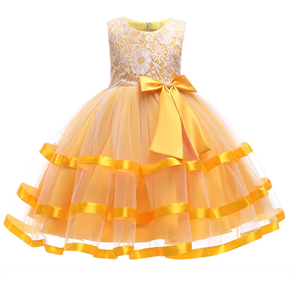 Girls Flower Girls Princess Wedding Dress Bow Tie Christmas Party Dresses