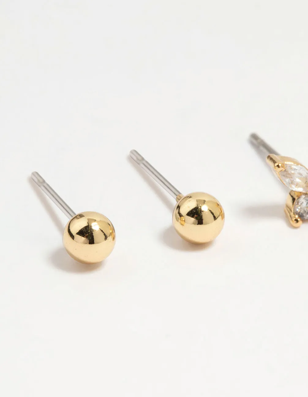 Gold Plated Brass Cubic Zirconia Butterfly & Flower Earrings 4-Pack