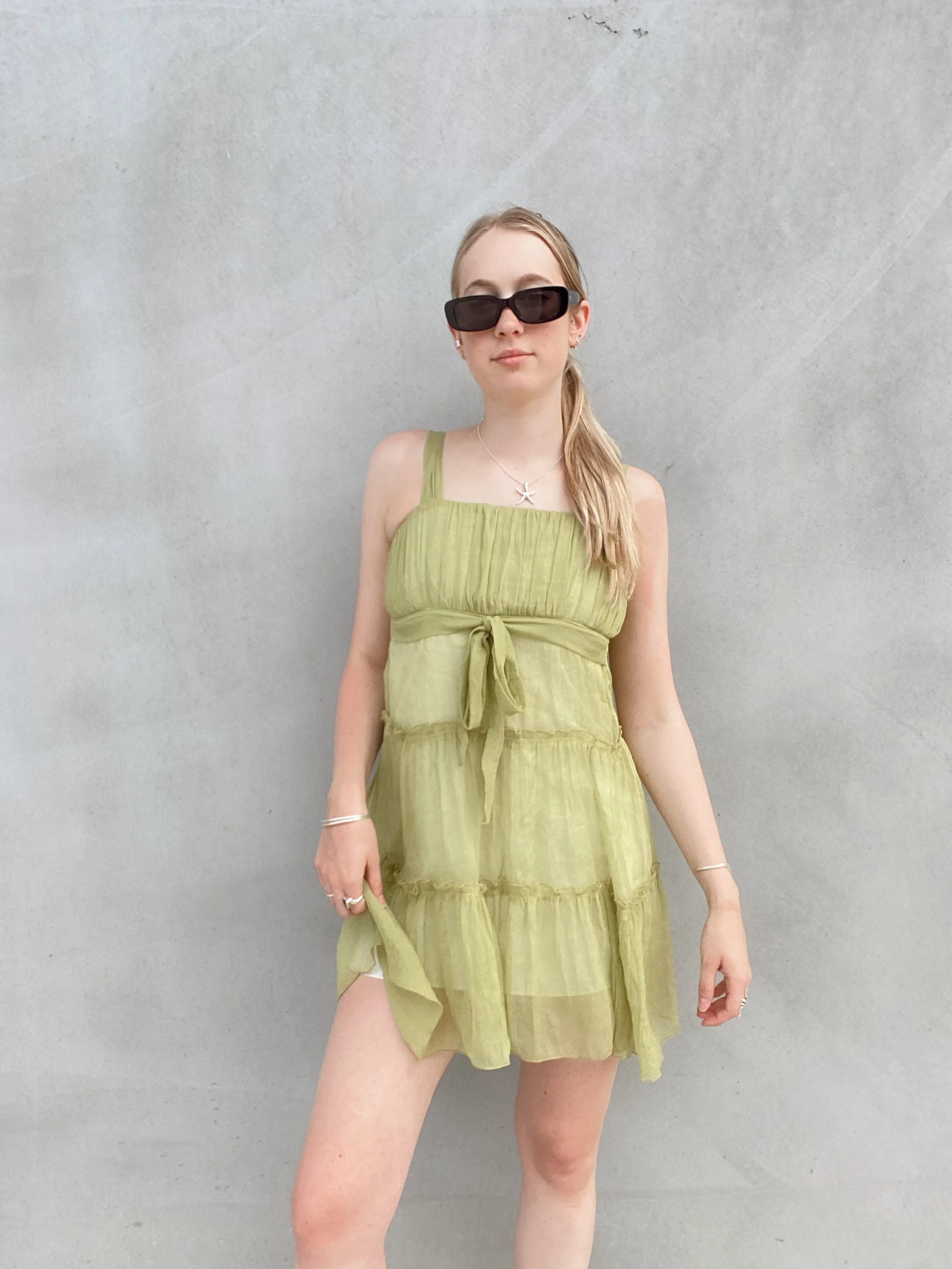 GREEN LAYERED DRESS SMALL