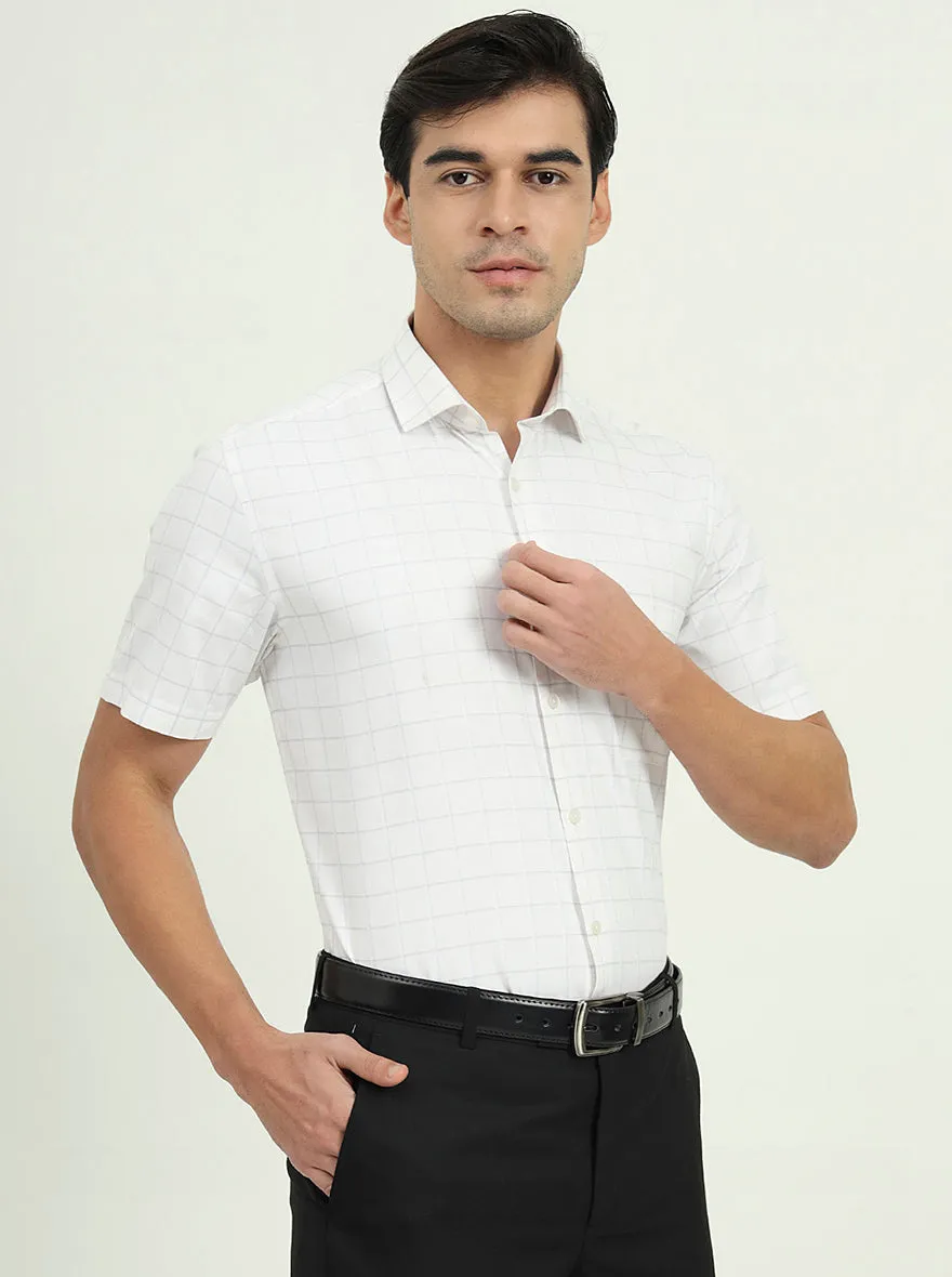 Grey & White Checked Regular Fit Formal Shirt | Greenfire
