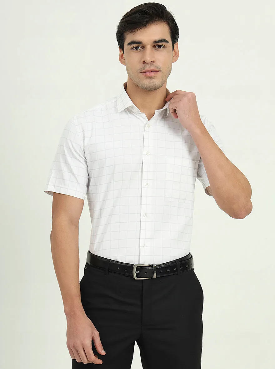Grey & White Checked Regular Fit Formal Shirt | Greenfire