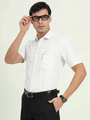 Grey & White Checked Regular Fit Formal Shirt | Greenfire