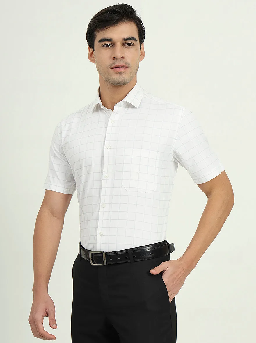 Grey & White Checked Regular Fit Formal Shirt | Greenfire