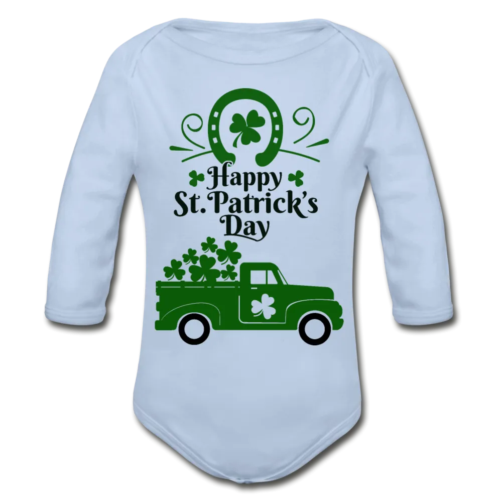 Happy St. Patrick's Day Organic Long Sleeve Baby Bodysuit