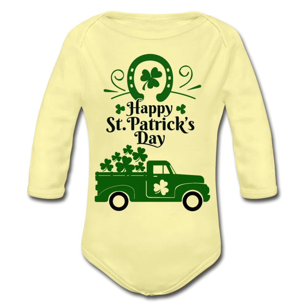 Happy St. Patrick's Day Organic Long Sleeve Baby Bodysuit