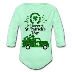 Happy St. Patrick's Day Organic Long Sleeve Baby Bodysuit